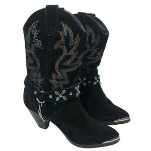 Dingo Black Boots with Blue Embroidery
